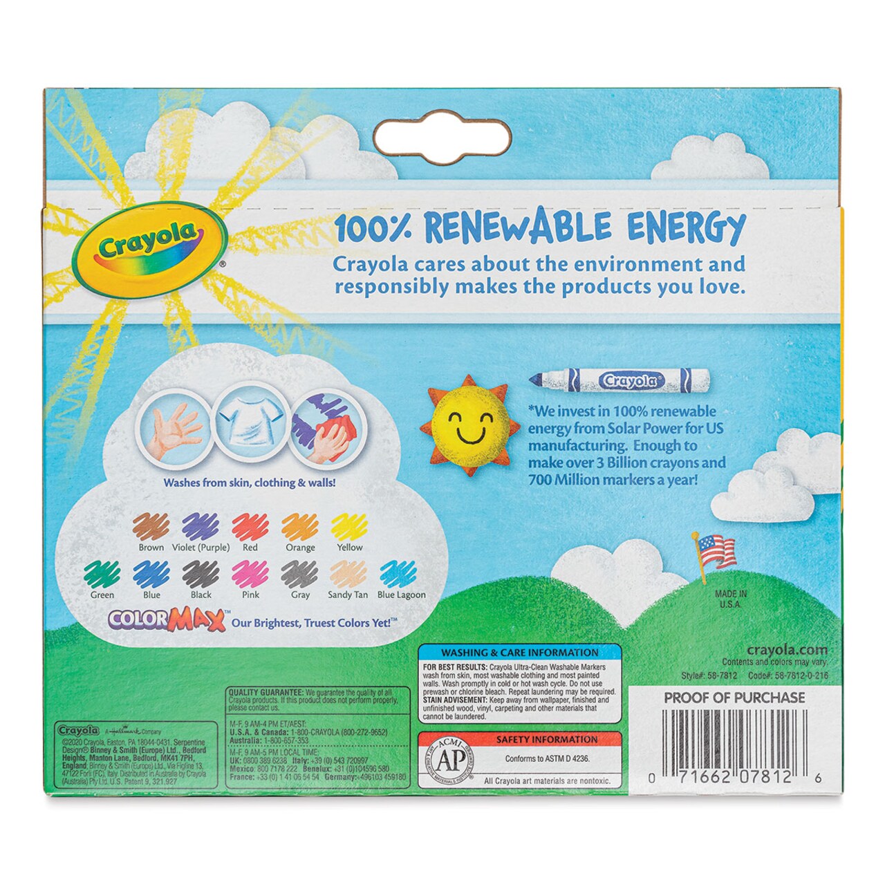 Crayola Classic Washable Marker Set - Classic Colors, Broad Tip, Set of 12